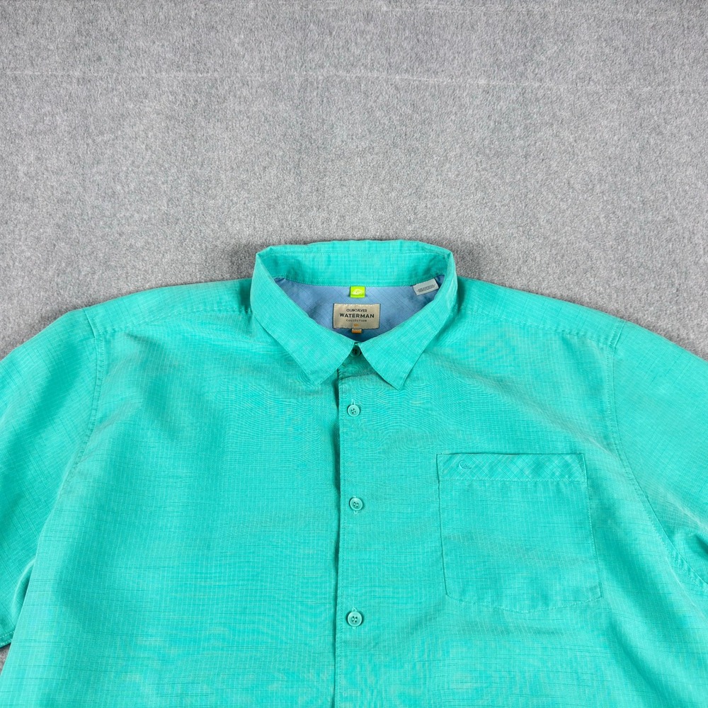 Quiksilver Waterman Collection Mens XXL Teal Short Sleeve Button Comfort Fit